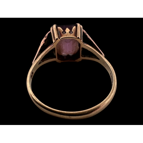 35 - Nine Carat Gold Ring with Amethyst Coloured Stone size Q, 2.75g