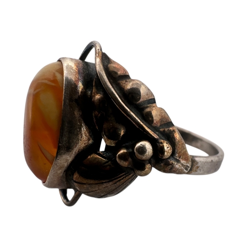 36 - Silver & Amber Art Nouveau Style Ring size M...