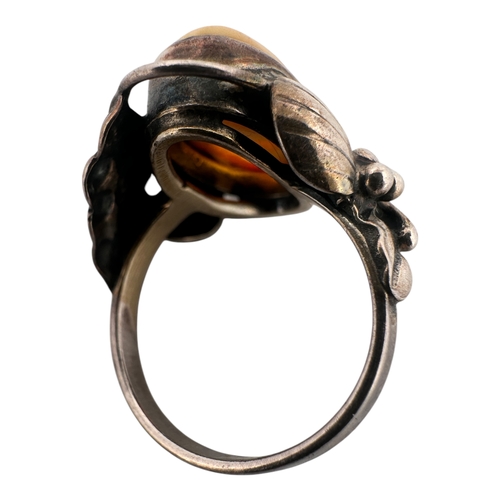 36 - Silver & Amber Art Nouveau Style Ring size M...