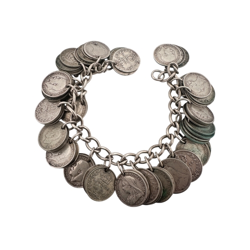 39 - Silver Conten Threepenny Bit Bracelet 136g...