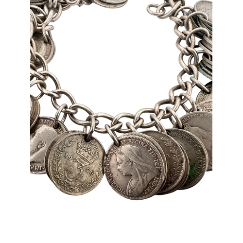 39 - Silver Conten Threepenny Bit Bracelet 136g...