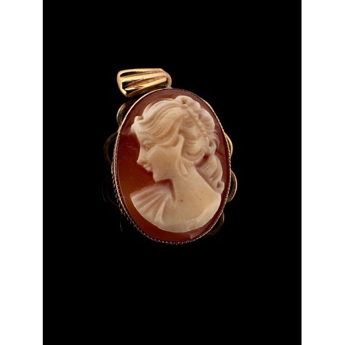 77 - Small Nine Carat Gold Shell Cameo Pendant 2.9g