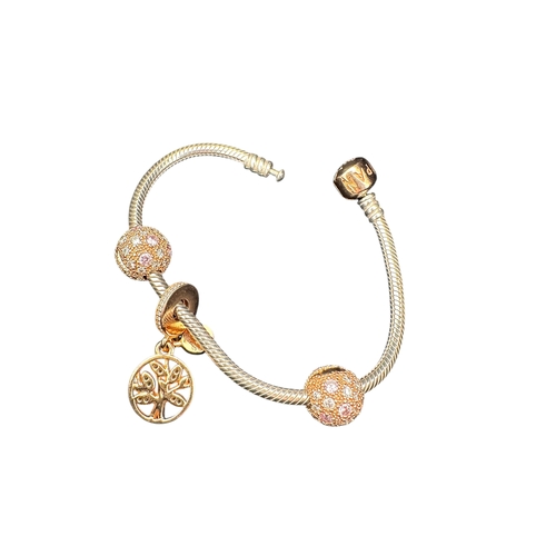 85 - Pandora Rose Gold Tone & Sterling Silver Charm Bracelet