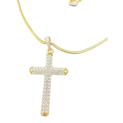 86 - Genuine Swarovski Boxed Gold Tone Cross Pendant Necklace