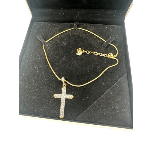 86 - Genuine Swarovski Boxed Gold Tone Cross Pendant Necklace