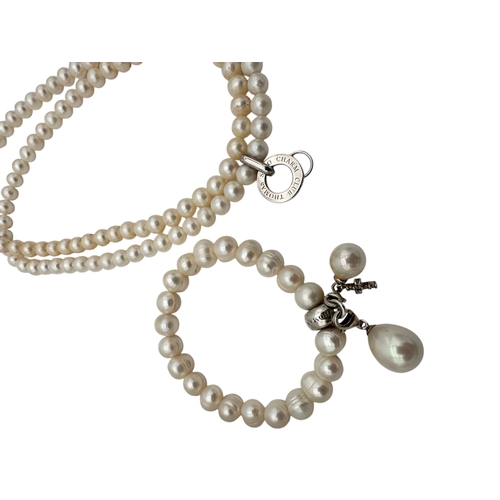 95 - Thomas Sabo Sterling Silver & Pearl Charm Necklace & Bracelet with Two Charms