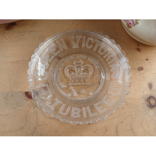 285 - Glass Queen Victoria Jubilee Plate and Group of Large Ceramic Items