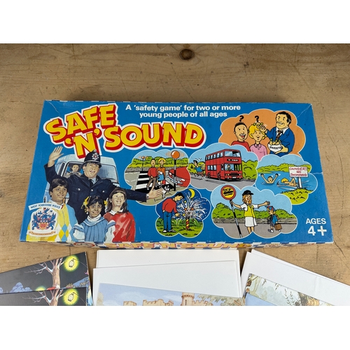 324 - Vintage Rupert the Bear Greetings Cards and Pin Badges alongside West Yorkshire Police 'Safe N Sound... 