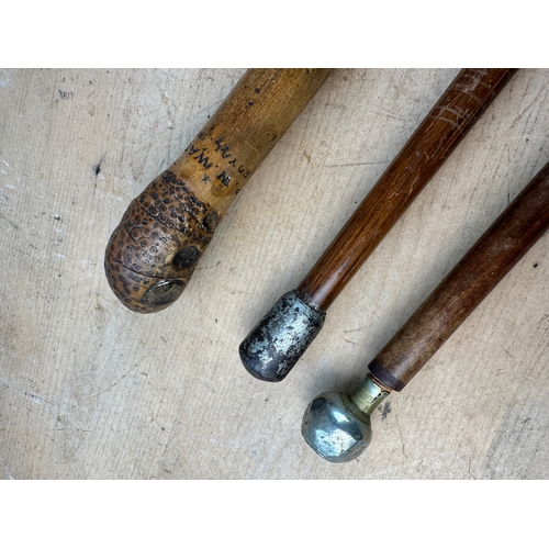 264 - Three Interesting Antique Walking Sticks: Hunting 'Priest', George V White Metal Top & P.W. Watt, Ro... 