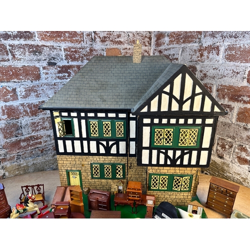 161 - Vintage Tudor Style Dolls House with Lots of Accessories  & Furniture