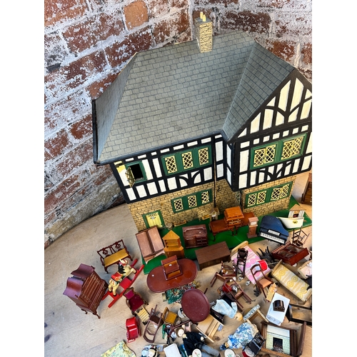 161 - Vintage Tudor Style Dolls House with Lots of Accessories  & Furniture