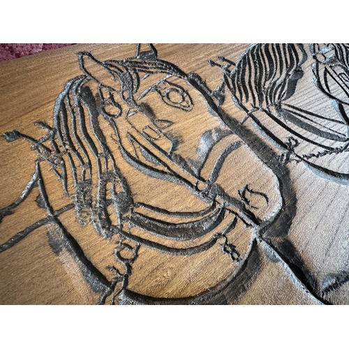 232 - Large Carved Wood Cart Horse Wall Hanging