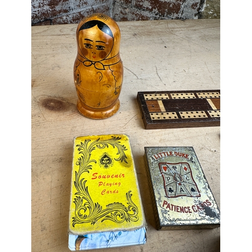 151 - Vintage Games including Russian Doll, Cards, Cribbage & Chess