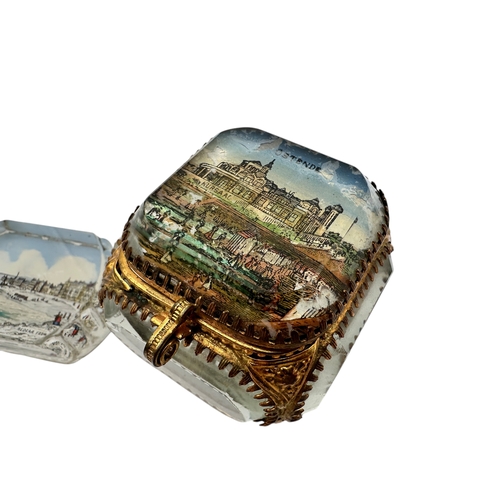 212 - Antique Gilt Metal & Bevelled Glass Trinket Box with Ostend Image alongside Vintage Redcar From The ... 