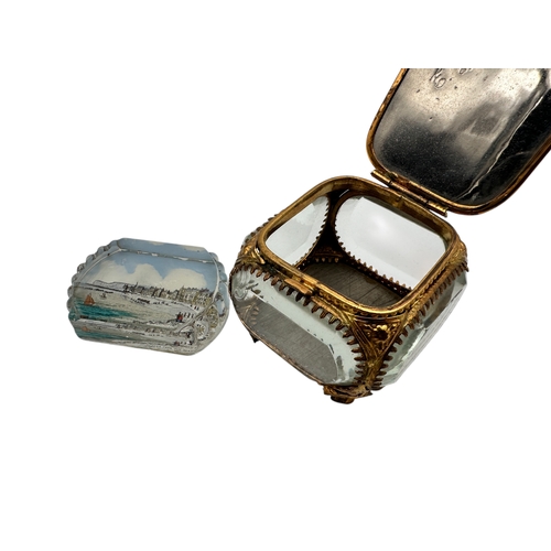 212 - Antique Gilt Metal & Bevelled Glass Trinket Box with Ostend Image alongside Vintage Redcar From The ... 