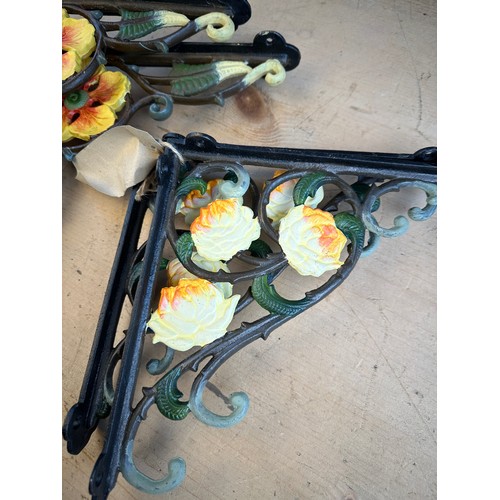 204 - Two Pairs of Ornate, Painted Cast Iron Shelf or Wall Brackets