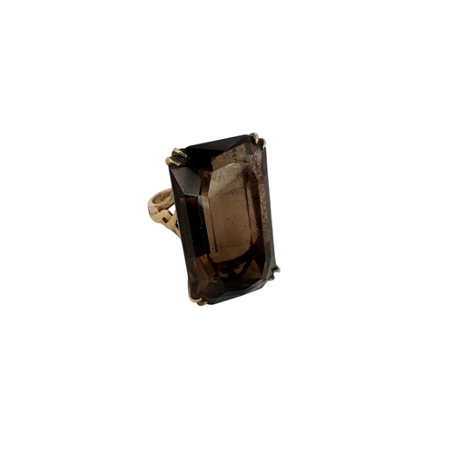 7 - Nine Carat Gold Emerald Cut Smokey Quartz Ring, Hallmarked Birmingham 1964, size L, 9.7g...