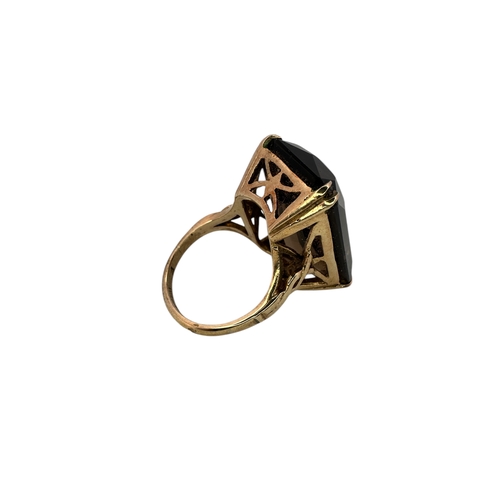 7 - Nine Carat Gold Emerald Cut Smokey Quartz Ring, Hallmarked Birmingham 1964, size L, 9.7g...