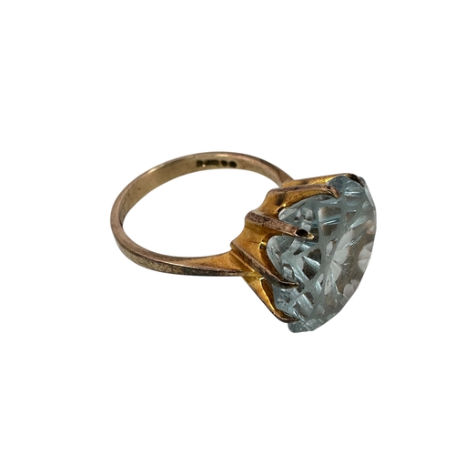 8 - Nine Carat Gold Ring with Large Aquamarine Colour Stone. Size Q, Hallmarked, 6.1g...