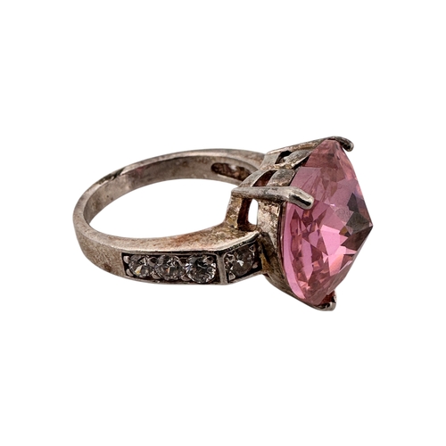 18 - 925 Silver Ring with Large Pink Hearty Shaped Stone size T