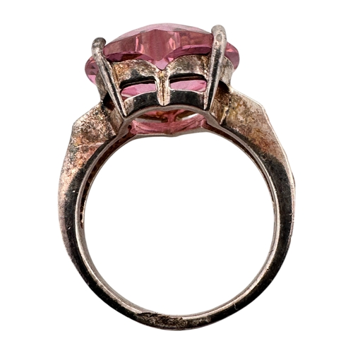 18 - 925 Silver Ring with Large Pink Hearty Shaped Stone size T