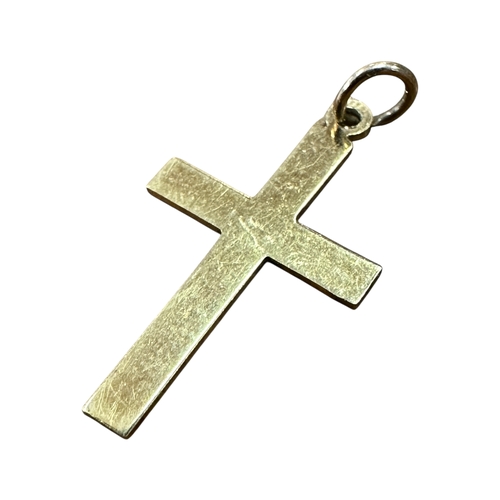 11 - Engraved Nine Carat Gold Cross Pendant. Stamped 375, 0.7g