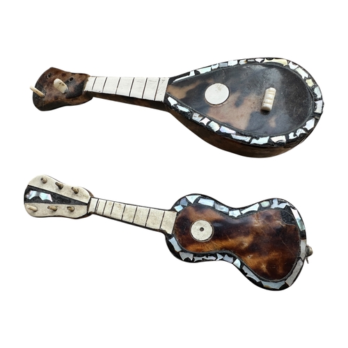 27 - Antique Tortoiseshell and Mother of Pearl Miniature Model Guitar and Mandolin