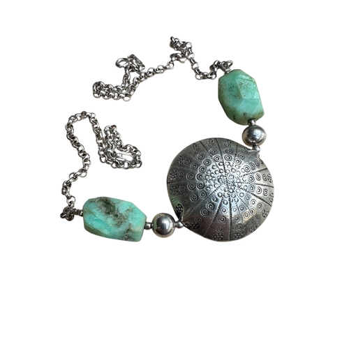 30 - Silver and Variscite Necklace. Stamped 925 with Full Hallmarks. 32.8g...