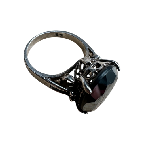 50 - Silver and Hematite Ring. Stampede 'SS' Size N, 6.2g