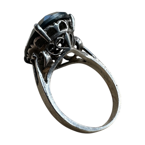 50 - Silver and Hematite Ring. Stampede 'SS' Size N, 6.2g