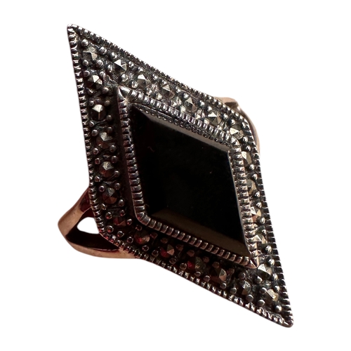65 - Art Deco Silver and Marcasite Ring. Stamped 925. size M. 5.2g