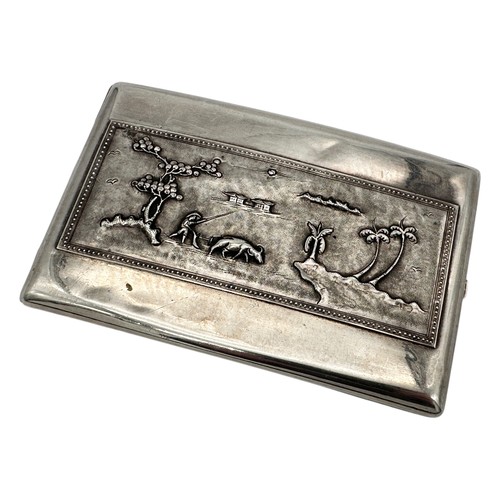 18 - Unusual Vietnamese Silver Cigarette Case with Chased and Engraved Decoration - stamped 'Vietnam 9.99... 