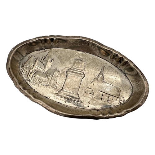 19 - Small Norwegian Silver Tray with Embossed Scene - stamped '830S NM' with maker's mark, 54.1g