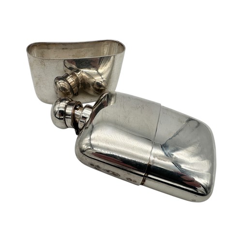 23 - Modern Silver Hip Flask with Screw Cap and Removable Cup - stamped 925 marks and numbered 49, 196.5g