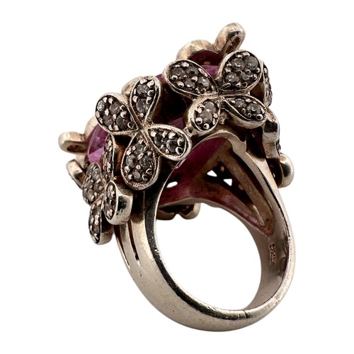 65 - Silver Statement Ring with Large Pink Stone - full Sheffield hallmarks, maker MW, size K, 30.4g