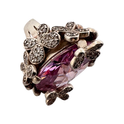 65 - Silver Statement Ring with Large Pink Stone - full Sheffield hallmarks, maker MW, size K, 30.4g