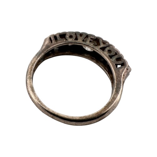 69 - Silver 5 Stone Ring with Pierced 'I Love You Always' Shank - full Birmingham hallmarks, maker BMJ, s... 