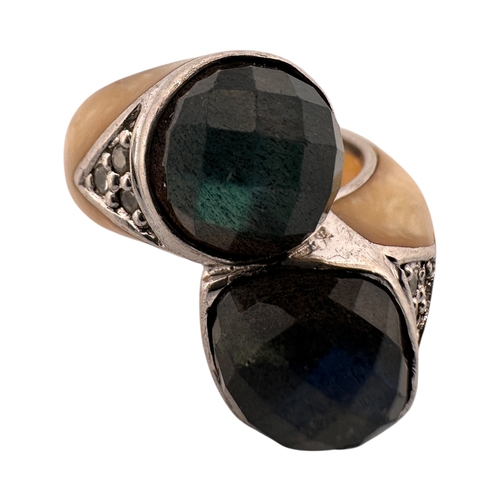 119 - Silver, Enamel and Labradorite Ring. Stamped 925 with Makers Mark CJB. Size N. 11g