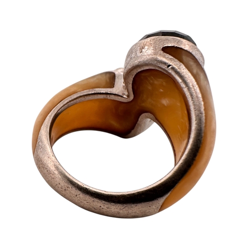 119 - Silver, Enamel and Labradorite Ring. Stamped 925 with Makers Mark CJB. Size N. 11g