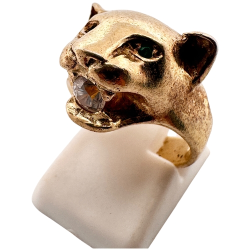 120 - Lightly Gilded Silver and CZ Panther Ring. Stamped 925. Size K. 7g