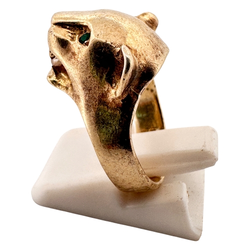 120 - Lightly Gilded Silver and CZ Panther Ring. Stamped 925. Size K. 7g