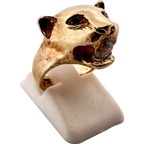 120 - Lightly Gilded Silver and CZ Panther Ring. Stamped 925. Size K. 7g
