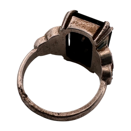 117 - Unusual 1930's Art Deco Silver and Marcasite Initial Ring, Letter A. Stamped 'Silver'. Size L. 5.8g