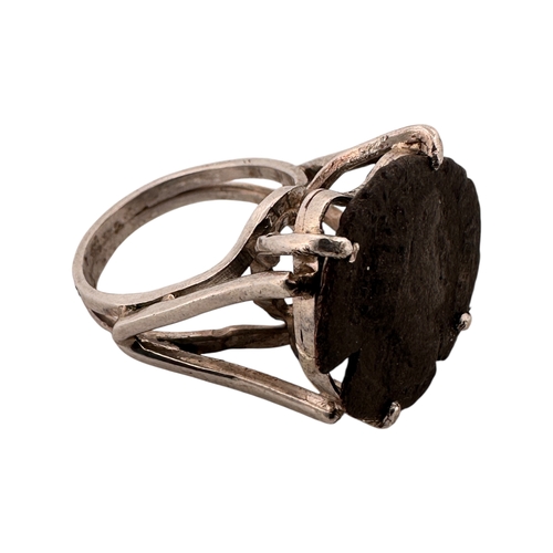 118 - Unusual Handmade Silver Ring set with Ancient Roman Coin. Tiny Stamped Mark to Exterior of Band. Siz... 