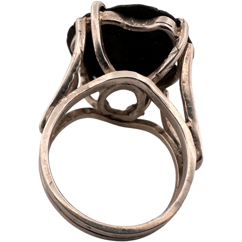 118 - Unusual Handmade Silver Ring set with Ancient Roman Coin. Tiny Stamped Mark to Exterior of Band. Siz... 