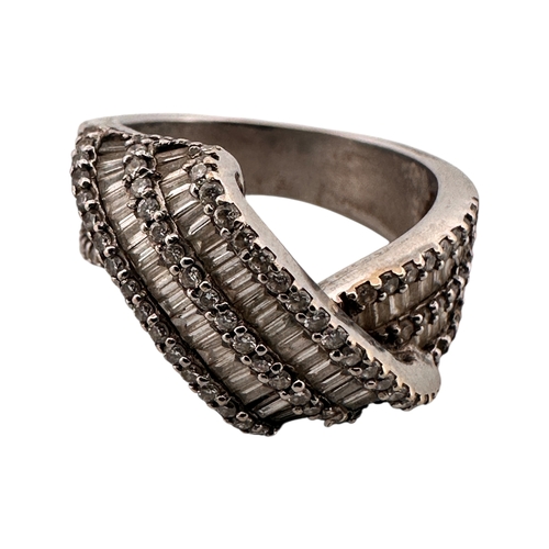 92 - Eighteen Carat White Gold Ring set with Diamonds (some missing stones) Size M. 8.17g