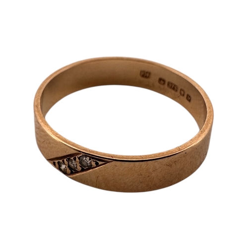 96 - Nine Carat Gold Band Ring set withSmall Diamonds. Size L. 1.73g