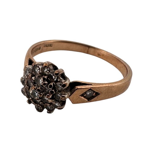 97 - Nine Carat Gold 7 Diamond Cluster Ring. Size N 2.12g