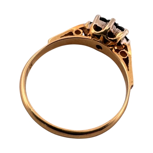 99 - Eighteen Carat Gold Ring set with Diamond & Sapphires, Size L. 2.81g