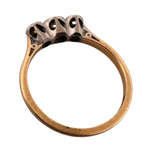 101 - Eighteen Carat Gold and Platinum Ring set with Three Diamonds. SizeM. 2.05g